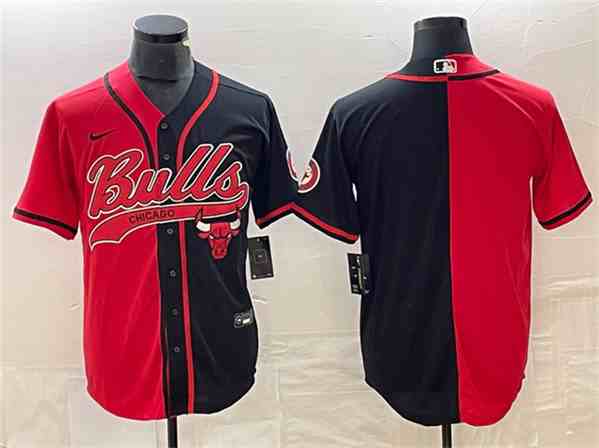 Men's Chicago Bulls Blank Red Black Split button jersey