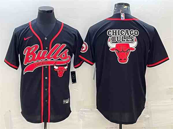 Men's Chicago Bulls Black Team Big Logo button jersey