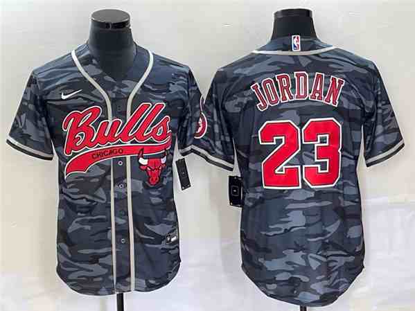 Men's Chicago Bulls #23 Michael Jordan Gray Camobutton jersey