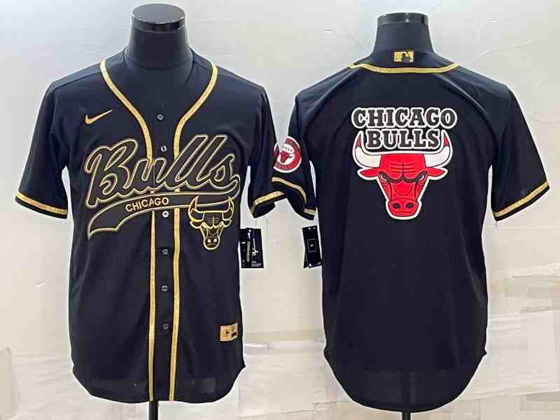Men's Chicago Bulls Black Gold Team Big Logo button jersey