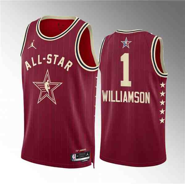 Men's 2024 All-Star #1 Zion Williamson Crimson Stitched Basketball Jersey