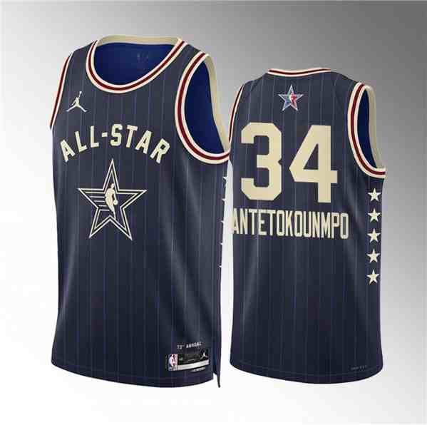 Men's 2024 All-Star #34 Giannis Antetokounmpo Navy Stitched Basketball Jersey