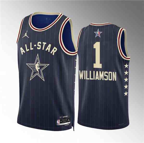 Men's 2024 All-Star #1 Zion Williamson Navy Stitched Basketball Jersey