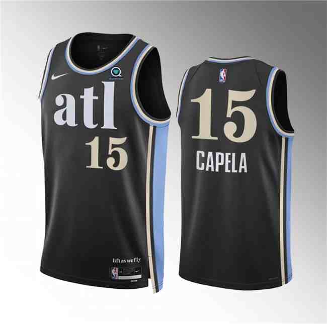 Men's Atlanta Hawks #15 Clint Capela 2024 Black City Edition Stitched Basketball Jersey