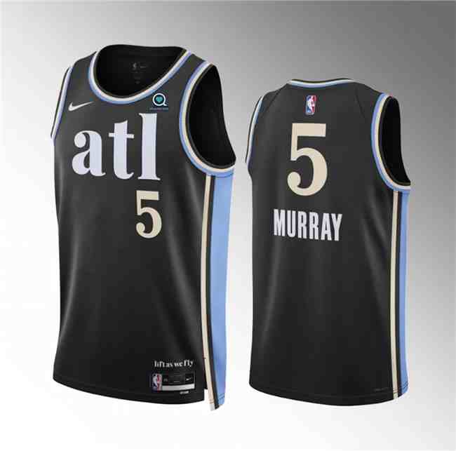 Men's Atlanta Hawks #5 Dejounte Murray 2024 Black City Edition Stitched Basketball Jersey