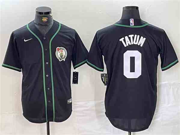 Men's Boston Celtics #0 Jayson Tatum Black With Patch button jersey