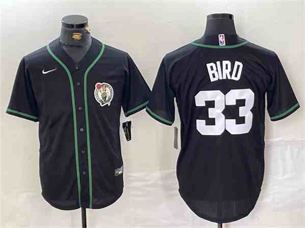 Men's Boston Celtics #33 Larry Bird Black With Patch button jersey