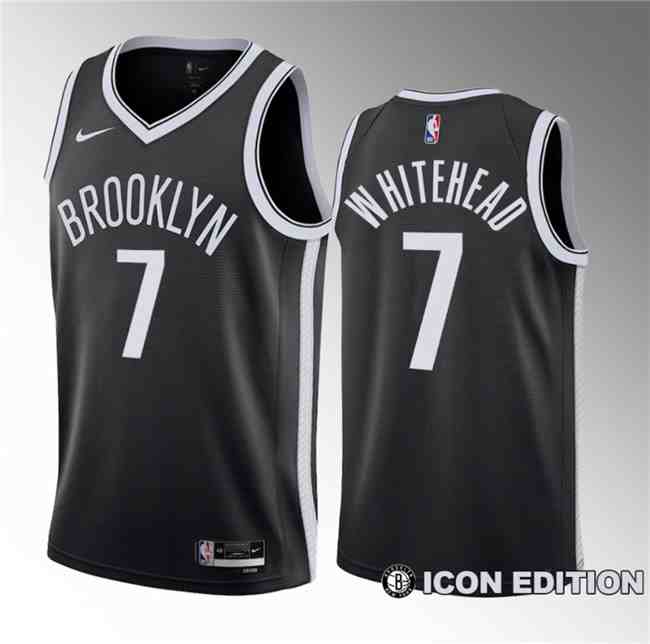 Men's Brooklyn Nets #7 Dariq Whitehead Black 2023 Draft Icon Edition Stitched Basketball Jersey