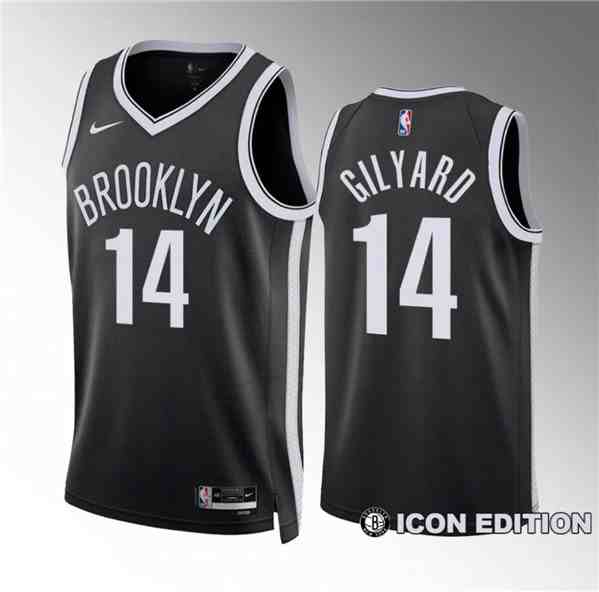 Men's Brooklyn Nets #14 Jacob Gilyard Black Draft Icon Edition Stitched Basketball Jersey