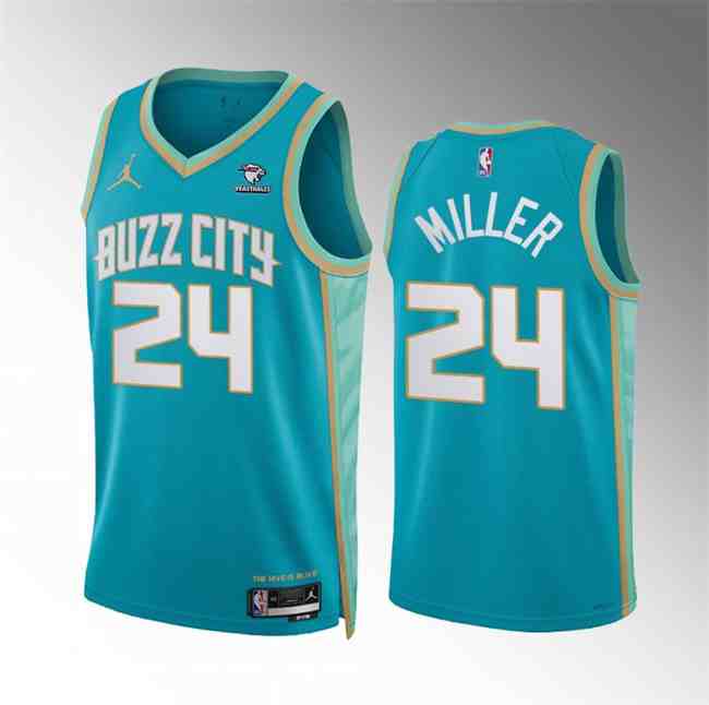 Men's Charlotte Hornets #24 Brandon Miller Teal 20224 City Edition Stitched Basketball Jersey