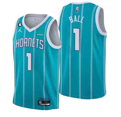 Men's Charlotte Hornets #1 LaMelo Ball  Icon Edition No.6 Patch Stitched Basketball Jersey