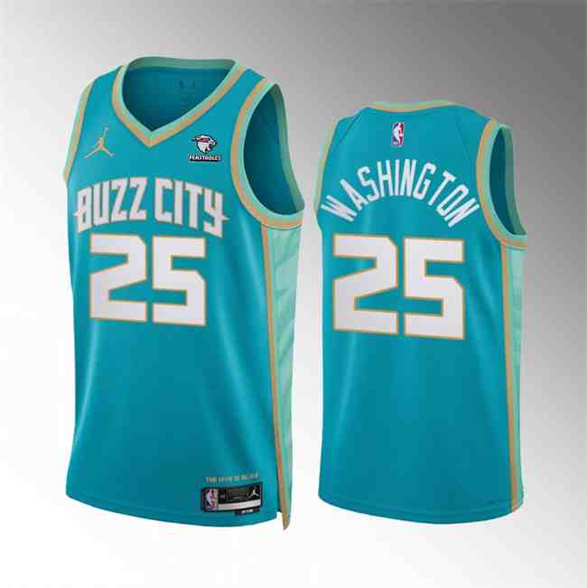 Men's Charlotte Hornets #25 P.J. Washington Teal 20224 City Edition Stitched Basketball Jersey