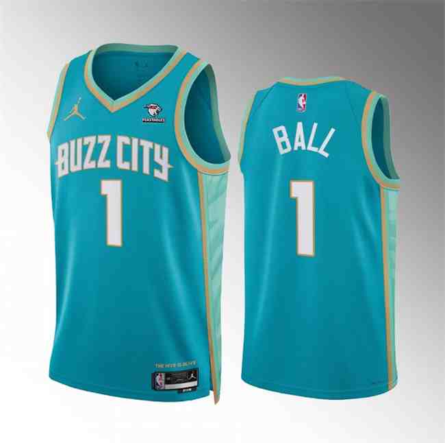 Men's Charlotte Hornets #1 LaMelo Ball Teal 2024 City Edition Stitched Basketball Jersey