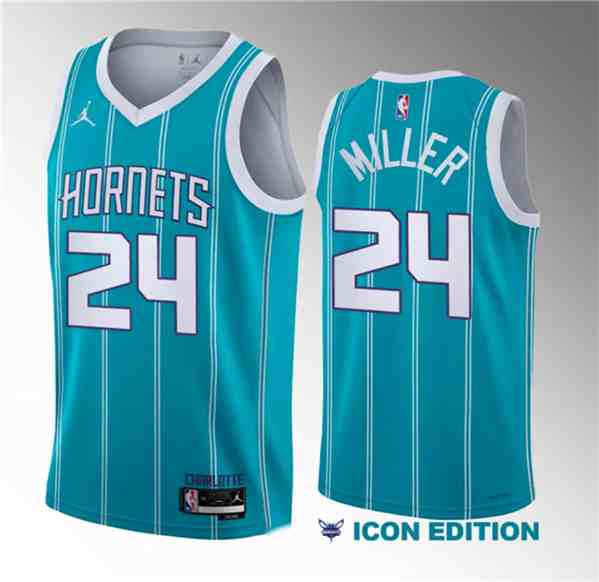 Men's Charlotte Hornets #24 Brandon Miller Teal 2023 Draft Icon Edition Stitched Basketball Jersey