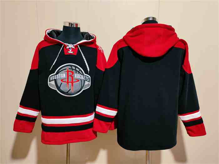 Men's Houston Rockets Blank Black Red Lace-Up Pullover Hoodie