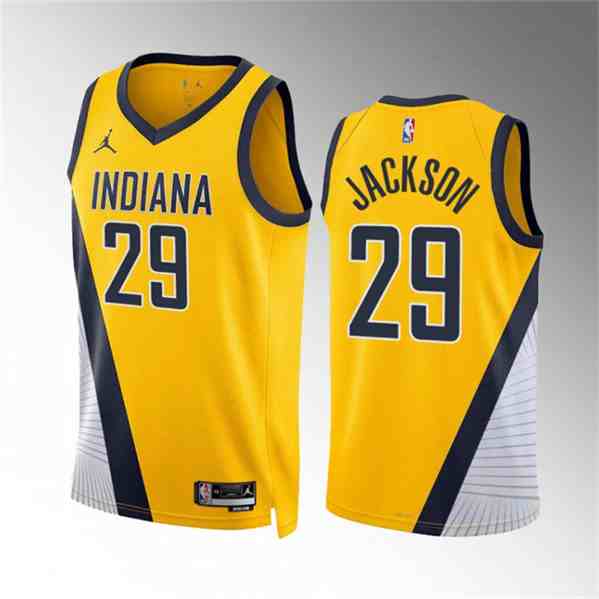 Men's Indiana Pacers #29 Quenton Jackson Yelllow Statement Edition Stitched Basketball Jersey