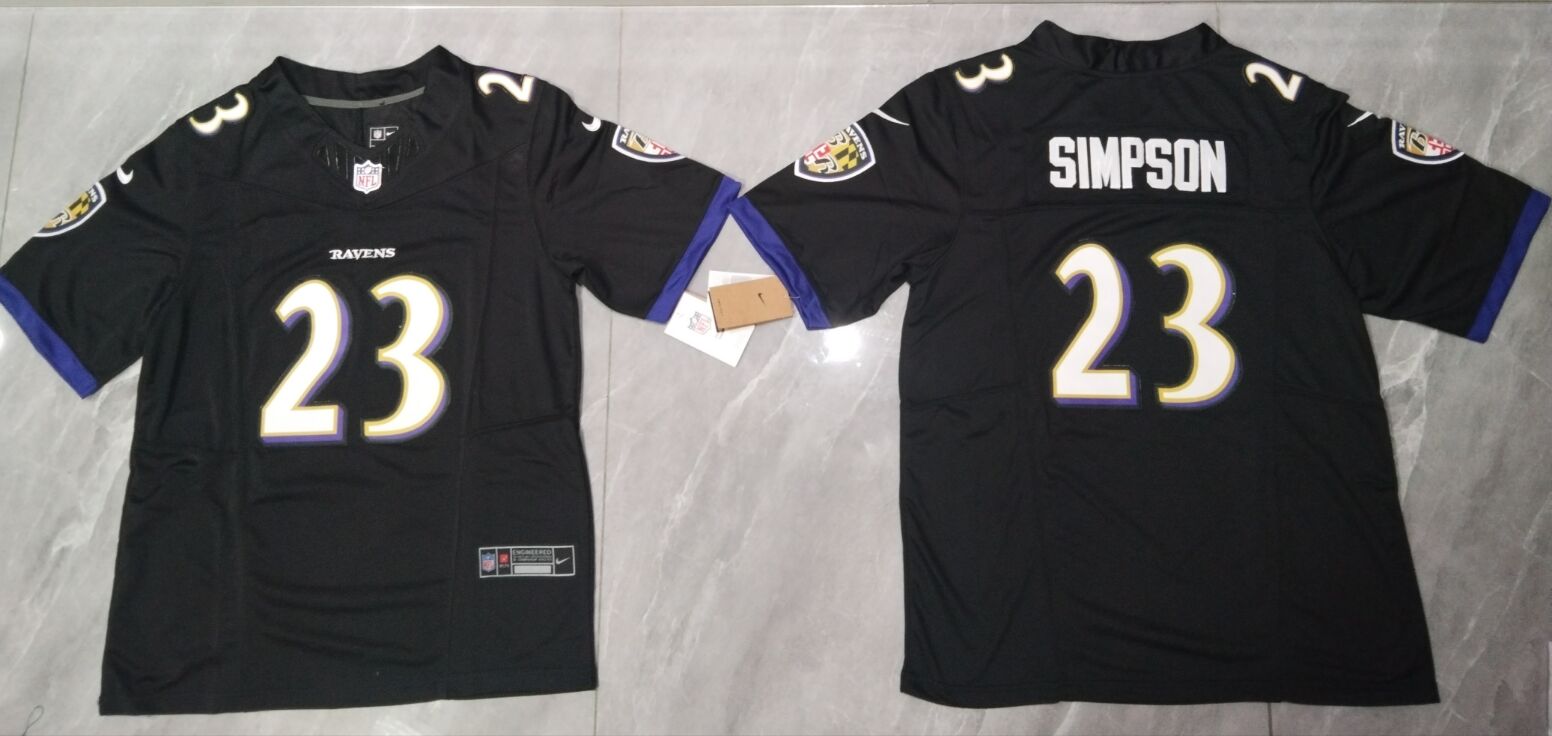 Men's Baltimore Ravens #23 SIMPSON Black 2024 F.U.S.E. Vapor Limited Football Stitched Jersey