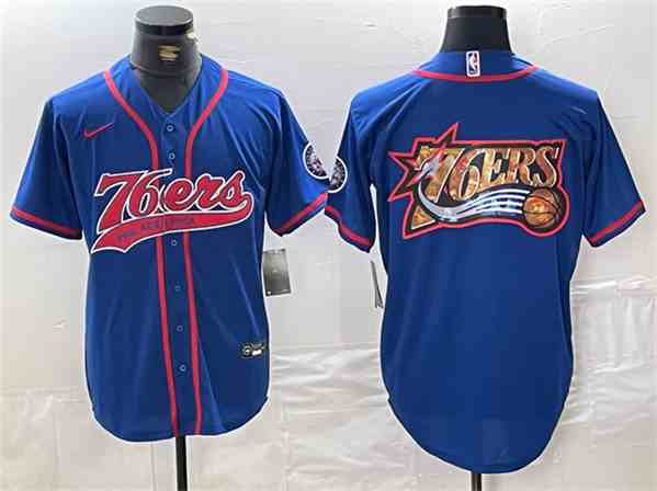Men's Philadelphia 76ers Team Big Logo Royal button jersey