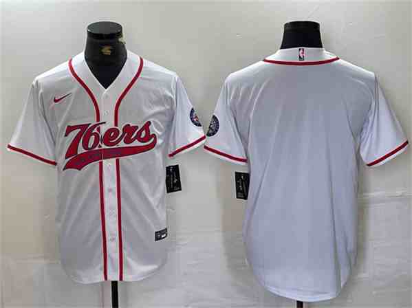 Men's Philadelphia 76ers Blank White button jersey