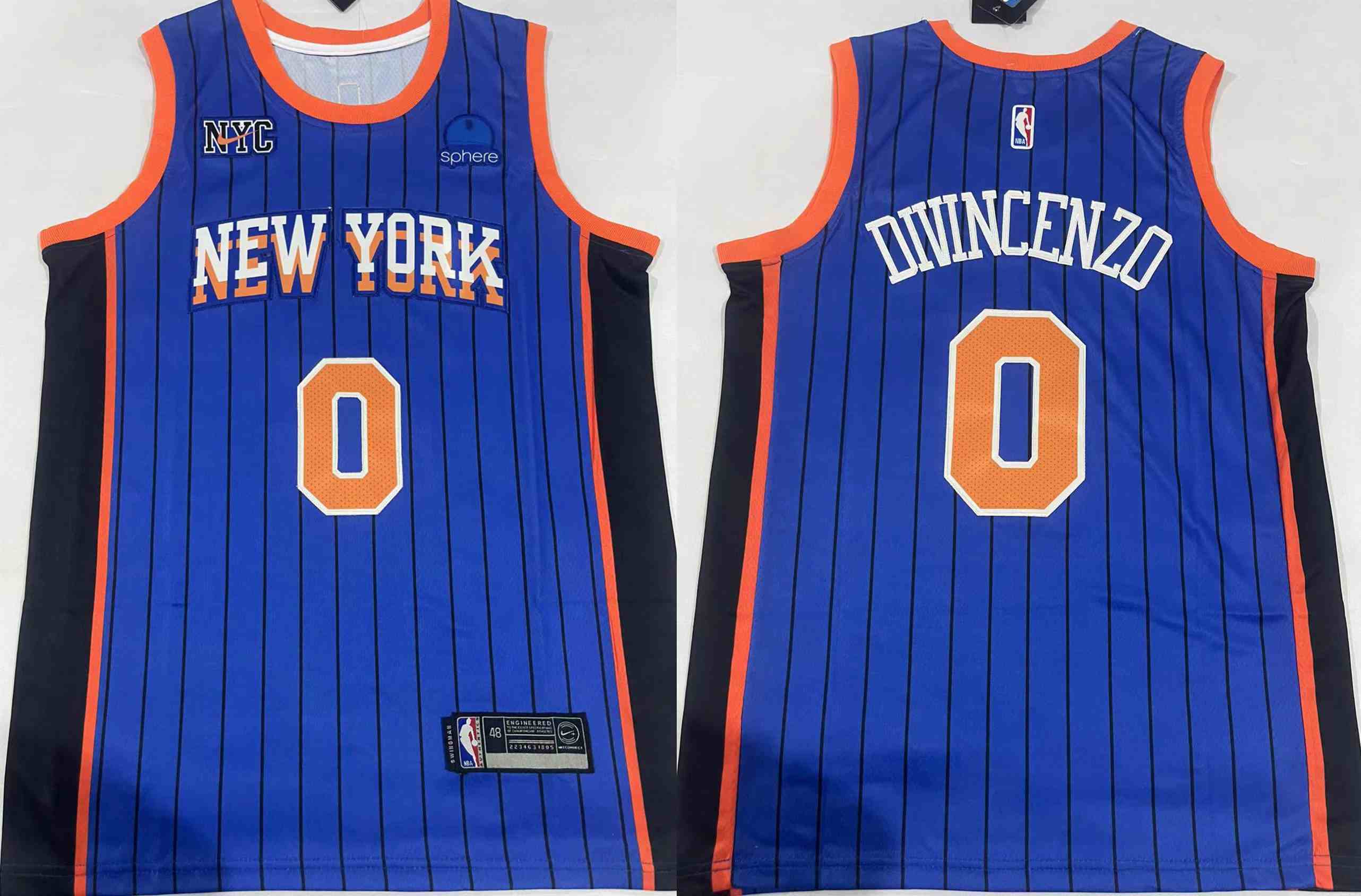 Men's New Yok Knicks #0 Donte DiVincenzo Blue City Edition Stitched Basketball Jersey
