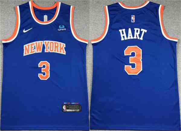 Men's New York Knicks #3 Josh Hart Blue Stitched Basketball Jersey