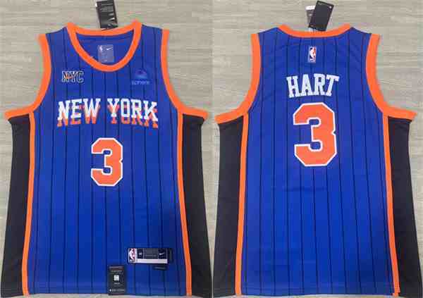 Men's New York Knicks #3 Josh Hart Blue 2024 City Edition Stitched Basketball Jersey