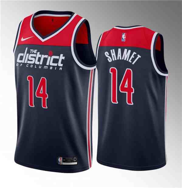 Men's Washington Wizards #14 Landry Shamet Navy 2023 Draft Statement Edition Stitched Jersey