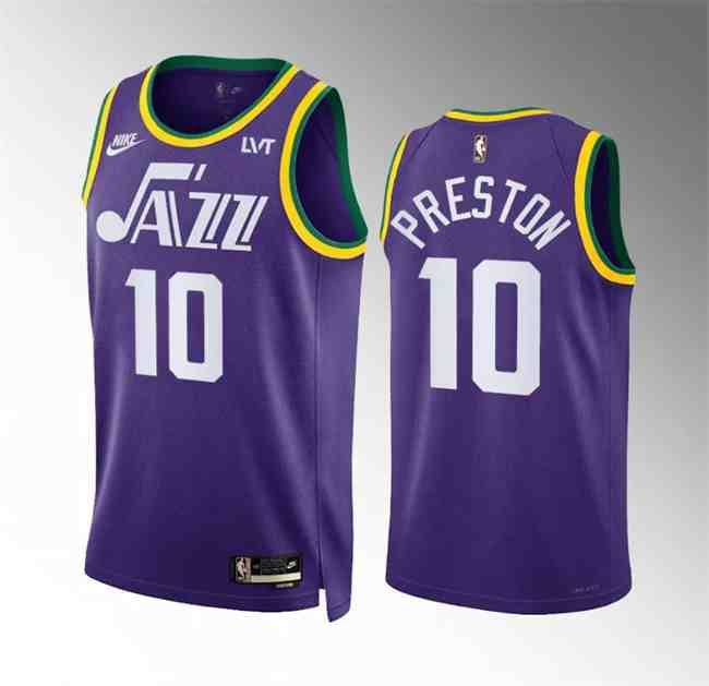 Men's Utah Jazz #10 Jason Preston Purple 2024 City Edition Stitched Basketball Jersey