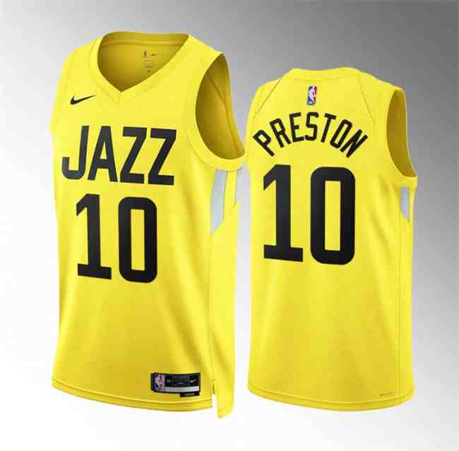 Men's Utah Jazz #10 Jason Preston Yellow Association Edition Stitched Basketball Jersey