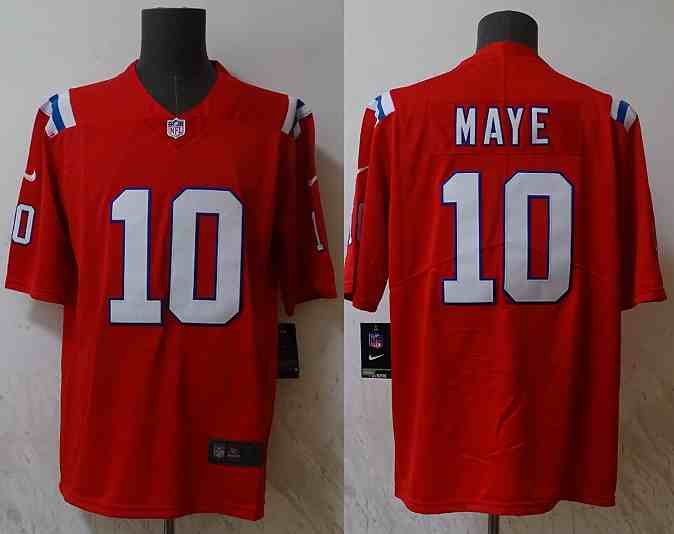 Men's New England Patriots #10 Drake Maye Red 2024 Draft Vapor Limited Football Stitched Jersey
