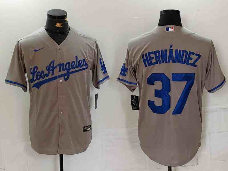 Men's Los Angeles Dodgers #37 Teoscar Hernandez Grey With Los Cool Base Stitched Jersey