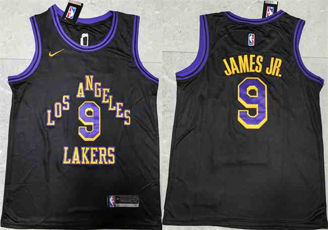 Men's Los Angeles Lakers #9 Bronny James Jr. Black 2024 Draft Stitched Basketball  Jersey