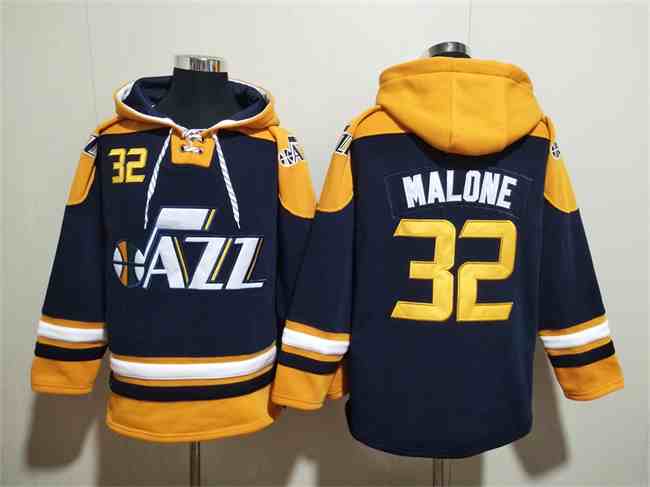Men's Utah Jazz #32 Karl Malone  Lace-Up Pullover Hoodie
