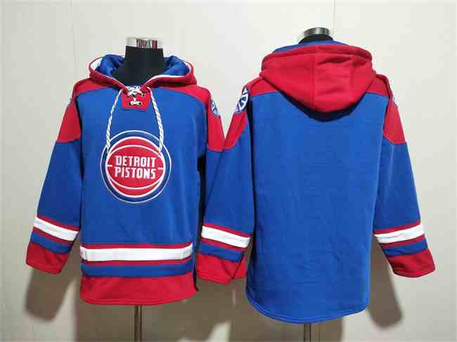 Men's Detroit Pistons Blank BlueRed Lace-Up Pullover Hoodie
