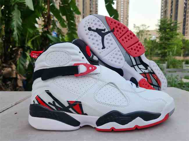 Men's  Air Jordan 8 Shoes White Red Black