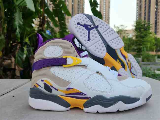 Men's Air Jordan 8 Shoes White Purple Yellow