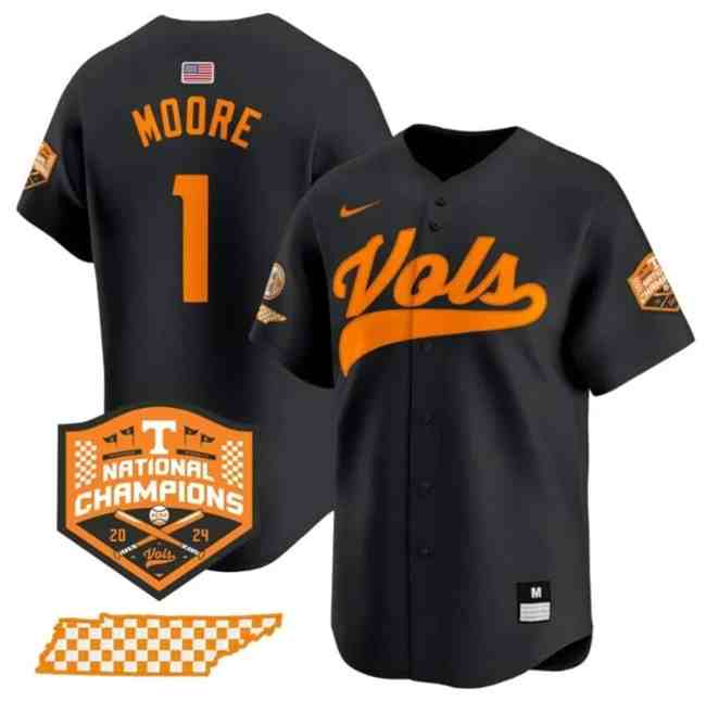 Men's Tennessee Volunteers #1 Christian Moore Black 2024 national national Champions Vapor Limited Stitched Jersey