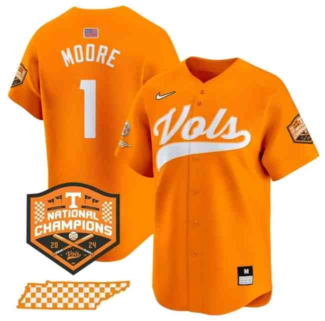 Men's Tennessee Volunteers #1 Christian Moore Orange 2024 national Champions Vapor Limited Stitched Jersey