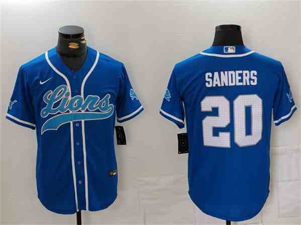 Men's Detroit Lions #20 Barry Sanders Blue Cool Base Stitched  Button Jersey
