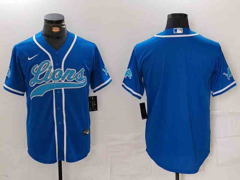 Men's Detroit Lions Blank Blue Cool Base Stitched  Button Jersey
