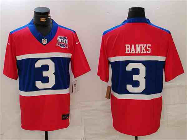 Men's New York Giants #3 Deonte Banks Century Red 100TH Season Commemorative Patch Limited Football Stitched Jersey