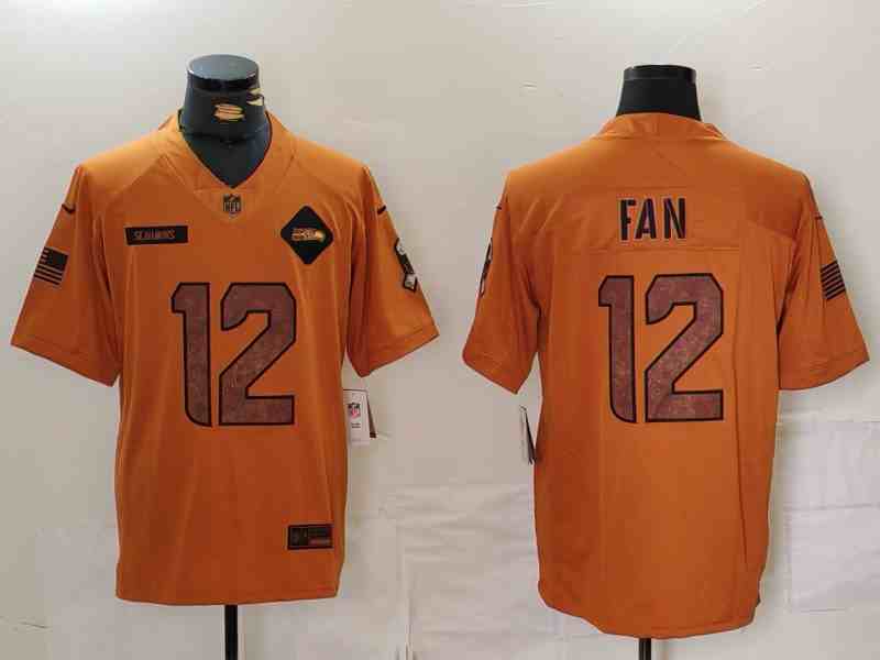 Men's Seattle Seahawks #12 Fan 2023 Brown Salute To Service Limited Stitched Jersey