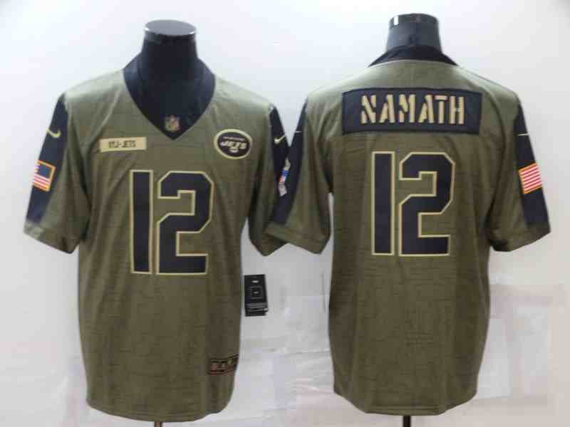 Men's New York Jets #12 Joe Namath Nike Olive 2021 Salute To Service Retired Player Limited Jersey