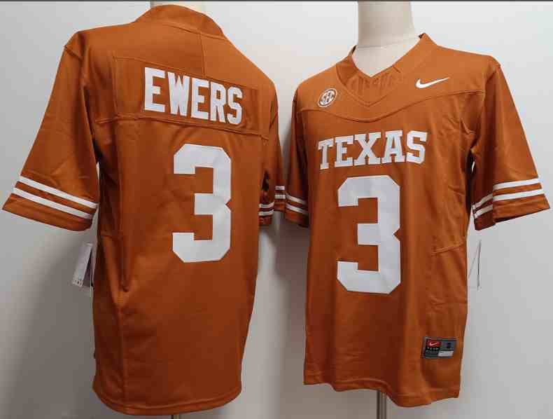 Men's Texas Longhorns #3 Quinn Ewers Orange F.U.S.E Stitched Jersey