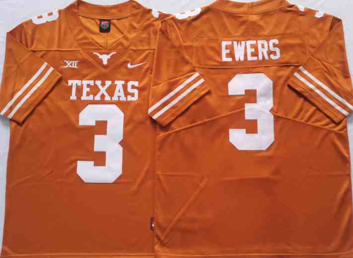 Men's Texas Longhorns #3 Quinn Ewers Orange Stitched Jersey
