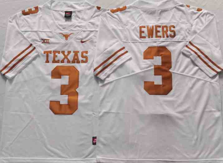 Men's Texas Longhorns #3 Quinn Ewers White Stitched Jersey
