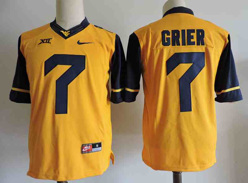 Men's West Virginia Mountaineers 7 GRIER Yellow College Football Jersey