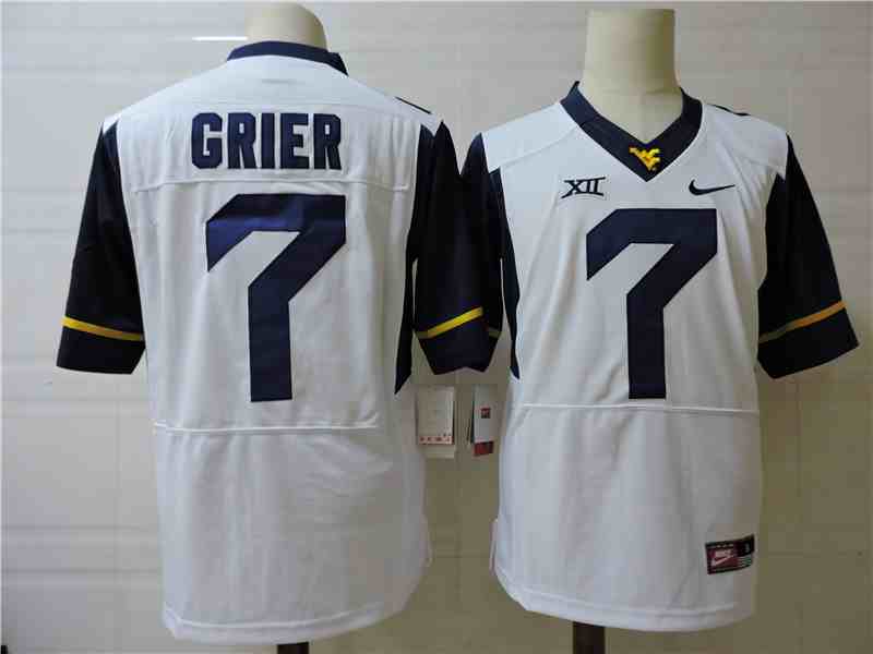 Men's West Virginia Mountaineers 7 GRIER White  Elite Football Jersey