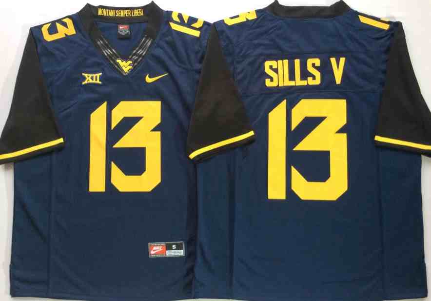 Men's West Virginia Mountaineers 13 David Sills V Navy College Football Jersey