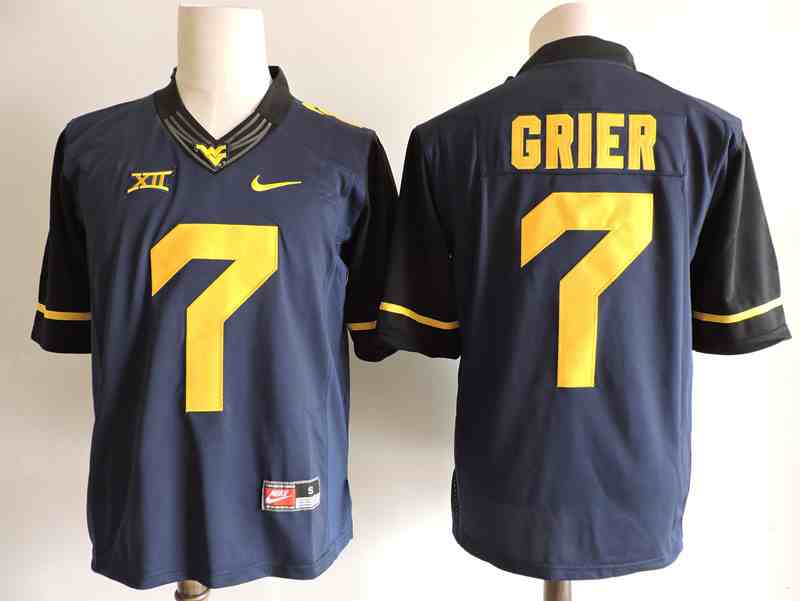 Men's West Virginia Mountaineers 7 GRIER Navy College Football Jersey